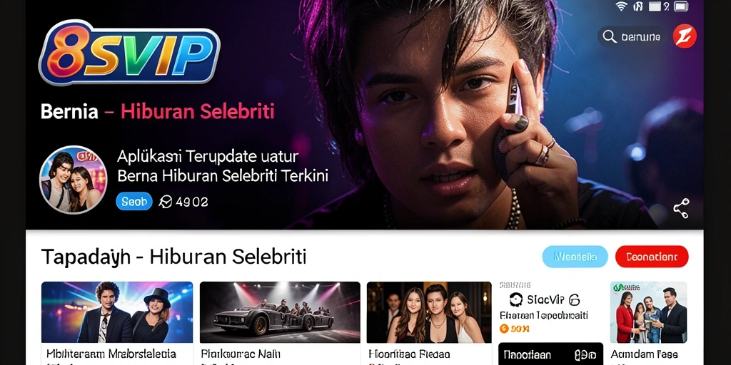 Tampilan utama 8SVIP dengan berita selebriti terkini.