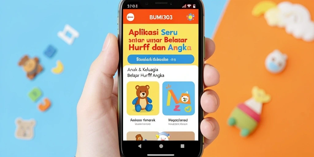 Tampilan interaktif BUMI303 untuk Belajar Huruf dan Angka.