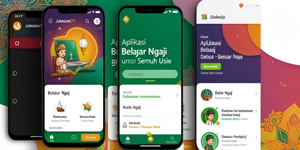 Tampilan antarmuka aplikasi Belajar Ngaji yang sederhana dan informatif.