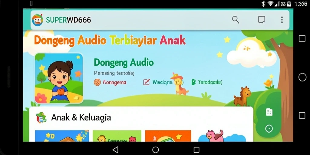 Antarmuka aplikasi SUPERWD666 yang ramah anak dan menarik.